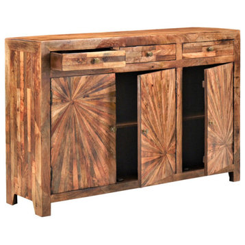 61" Reclaimed Wood Rustic Distressed Finish Sideboard 3 Drawer 3 Door Cabinet