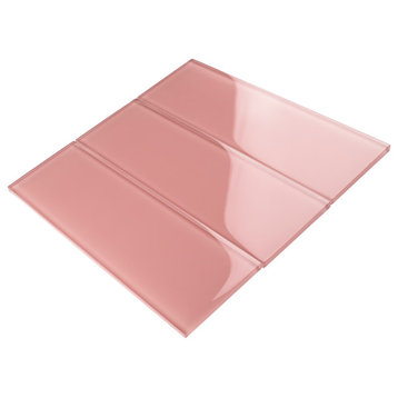 4"x12" Baker Glass Subway Tiles, Set of 3, Pink