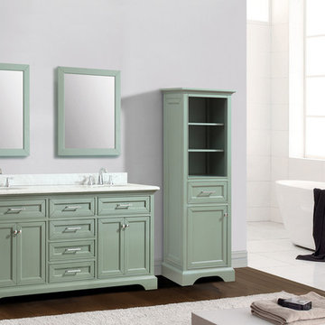 Mercer 73 in. Double Sink Vanity in Sea Green finish with Carrera White Marble T