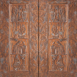 Italian Style Wine Prehung Double Door Hand Carved Mahogany - Front Doors