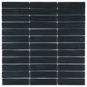 Modket Black Wave Metallic Glass Stack Mosaic Tile Kitchen Backsplash TDH39MO