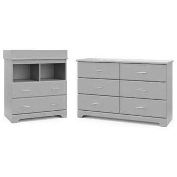 Home Square 2-Piece Set with 2-Drawer Chest and 6-Drawer Dresser in Pebble Gray