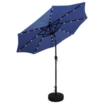 WestinTrends 9Ft Outdoor Patio Solar Power LED Market Umbrella, Black Round Base, Navy Blue