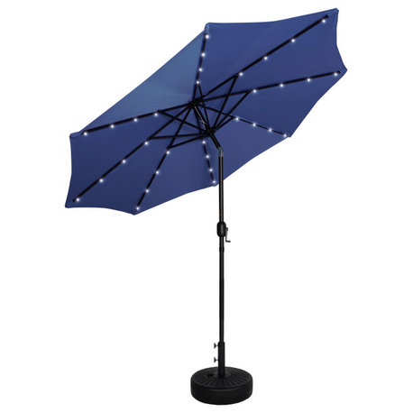 WestinTrends 9Ft Outdoor Patio Solar Power LED Market Umbrella, Black Round Base, Navy Blue