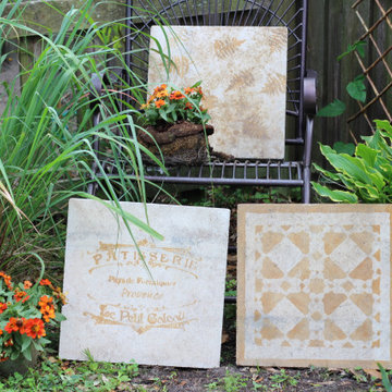 Stenciled Patio Pavers with Driftwood Weathering Wood Finish