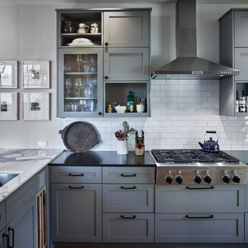 Farmhouse Kitchen-subway tile, gray cabinets