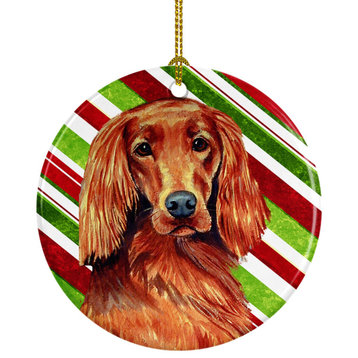 Lh9254-Co1 Irish Setter Candy Cane Holiday Christmas Ceramic Ornament