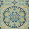 Aegean Blue Aqua Teal Geometric Abstract Global Ethnic Medalli Upholstery Fabric