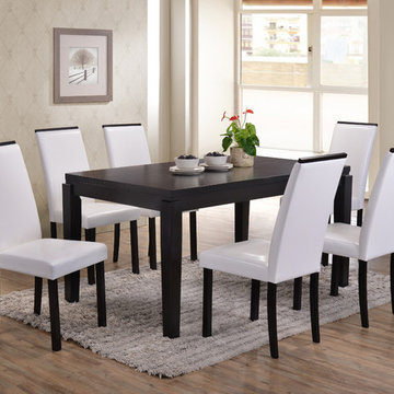 7 Piece Cappuccino Wood Rectangle Kitchen Dinette Dining Table & 6 White Upholst