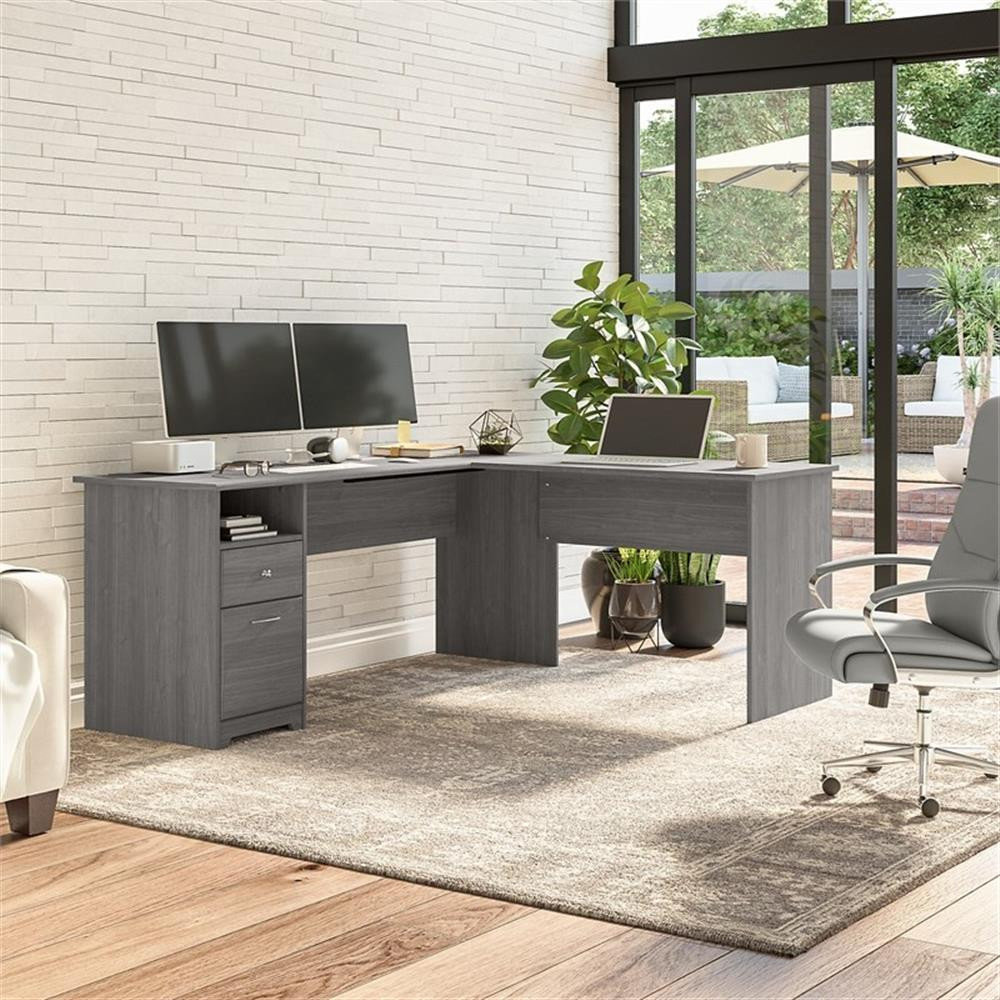 Cabot 72W L Shaped Computer Desk with File in Ash Gray - Engineered ...
