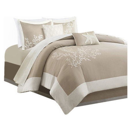 Harbor House Coastline Coastal Coral Seaside 6-Piece Comforter Set, Taupe, Queen