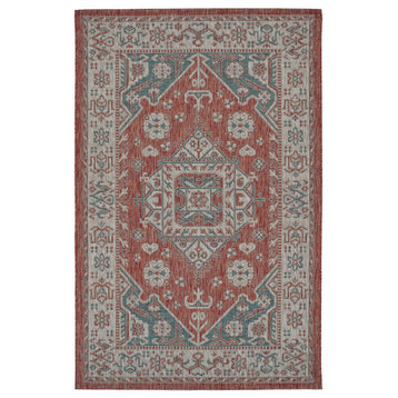 Kaleen Arelow Are02-53 Outdoor Rug, Paprika, Teal, Gray, White, 2'7"x4'11"