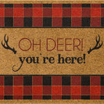 Mohawk Home - Mohawk Home Oh Deer Antlers Natural 1' 6" x 2' 6" Door Mat - Red and black plaid frames the stag inspired style of Mohawk Home's humorous Oh Deer Antlers Doormat. The synthetic fibers have excellent scraping and wiping properties to help scrape dirt, debris, and absorb water from the bottom of shoes before it is tracked indoors. The durable faux coir does not shed and offers long lasting functionality year after year. Low-profile height offers ideal functionality for high traffic areas and in entryways as it will not obstruct doors from opening or closing. This doormat offers low maintenance upkeep - simply vacuum, shake out, or sweep off debris, spot clean with a solution of mild detergent and water. Do not bleach. Air dry. Dry flat.