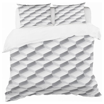 White Abstract Pattern Scandinavian Duvet Cover Set, Twin