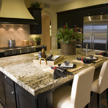 Absolute Cream Granite Countertop and travertine back splashes