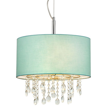Florence 16.5-inch Round 3-light Crystal Pendant Lamp, Lightturquoiseblue Shade