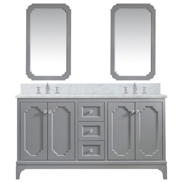 Queen 60 In. Marble Countertop Vanity in Grey with Mirror and Waterfall Faucet