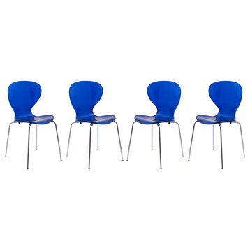 LeisureMod Modern Oyster Transparent Side Chair, Set of 4 Transparent Blue