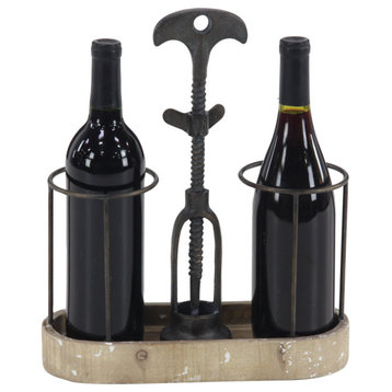 Industrial Wood and Metal Wine Carrier for 2 Bottles, 12" x 14"