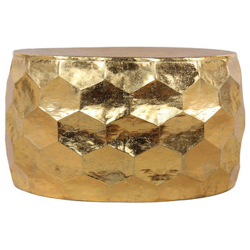 Hammered Gold Leaf Round Drum Coffee Table