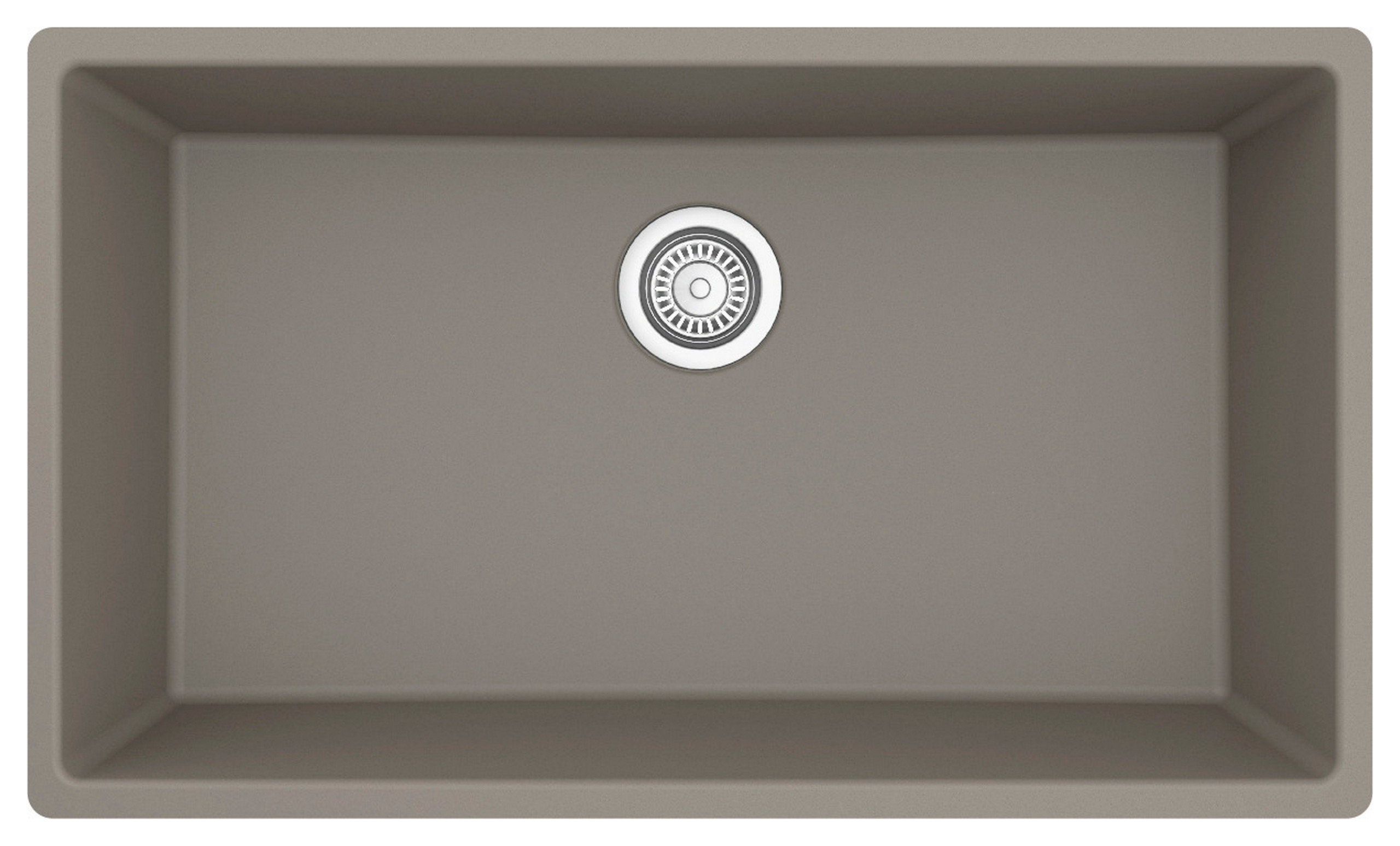 Karran QU-812 Undermount 32.5" Large Single Bowl Quartz Sink Kit, Concrete