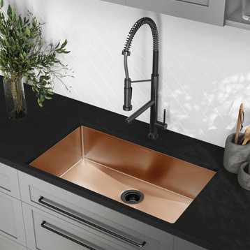 Rivage 32"x19" Stainless Steel, Single Basin, Undermount Kitchen Sink, Rose Gold