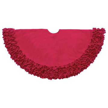 Red Calla Lily Flower Border Christmas Tree Skirt in Recycled Wool, 60"