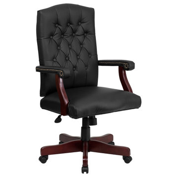 Black Classic Mid-Back Faux Leather Office Chair With Adjustable Height