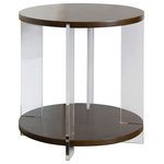 StyleCraft - Austin Side Table Two Tier Chestnut Brown Finish - Elevate your space with this clear acrylic and chestnut brown side table - featuring two tiers for extra space. The shelves are made up of MDF with an elegant acacia wood veneer that has a wood grain textured look. The shelves are supported by four acrylic posts that measure 3. 93"W x . 55"D x 23"H. Due to the production process, there may be minor variations in shape, size, color, and finish.