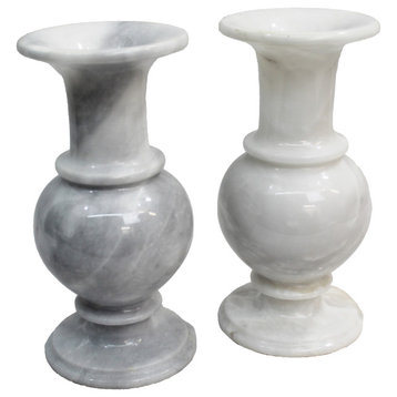 Natural Geo Marble Decorative 8" White Marble Vase Set of 2