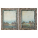 Uttermost - Uttermost Morning Vistas Framed Art, Set of 2 - This Pair Of Oil Reproductions Adds Rustic Style To A Design. Each Landscape Features Moody Shades In A Hand Applied Brushstroke Finish. A Heavily Textured, Salvaged Wood Frame With A Medium Wood Tone Base Has Off-white And Taupe Distressing And A Gray Glaze. The Inner Lip Is Heavily Distressed With Medium Brown Undertones, Muted Aqua Accents, And A Heavy Gray Wash. Artwork By Lisa Ridgers. Uttermost's Landscape Art Combines Premium Quality Materials With Unique High-style Design. With The Advanced Product Engineering And Packaging Reinforcement, Uttermost Maintains Some Of The Lowest Damage Rates In The Industry. Each Product Is Designed, Manufactured And Packaged With Shipping In Mind.