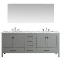 Eviva Aberdeen 84" Gray Transitional Double Sink Bathroom Vanity w/ White Carrar