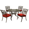 Traditions 5-Piece Dining Set, Red With 48" Cast-top Table and 4 Dining Chairs