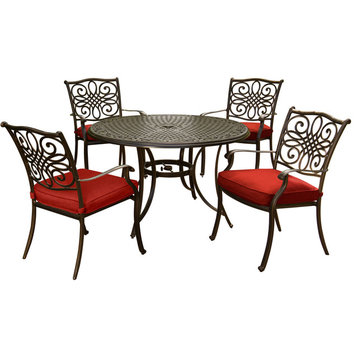 Traditions 5-Piece Dining Set, Red With 48" Cast-top Table and 4 Dining Chairs