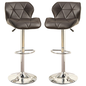 Adjustable PU Bar Stools With Footrest in Dark Brown, Set of 2