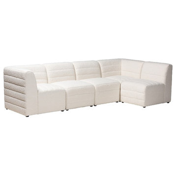 Baxton Studio Maya Modern White Boucle Fabric 5-Piece Modular Sectional Sofa