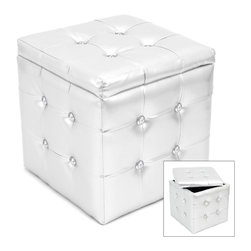Pouf Ottoman Square with Storage - SILVER/RHINESTONES - Footstools And Ottomans