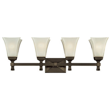 Kirkland 4-Light Bath and Vanity With Glass Shade, Old Bronze
