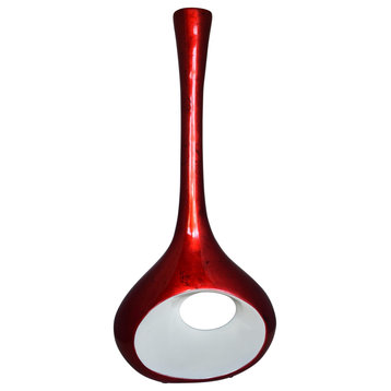 Modern Tall Red and White Vase Made of Resin Size: 18" x 7" x 36"H