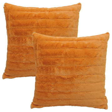 Rabbit Faux Fur Throw Blanket With 2 Pillows, Burnt Orange