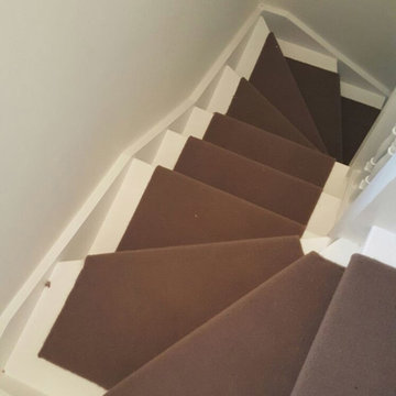 Installing Brown Whipped Carpet to Stairs as a Runner