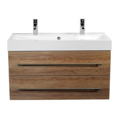 Emotion Sunrise Wall-Mounted Bathroom Vanity Unit, 100 cm, Light Oak Semi-Gloss