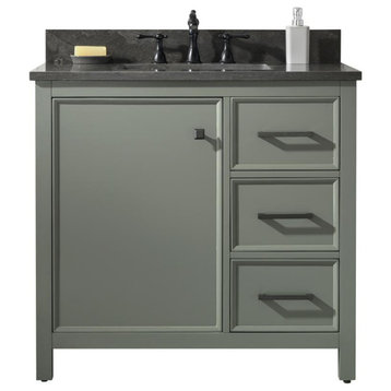 36" Blue Finish Sink Vanity Cabinet, Pewter Green