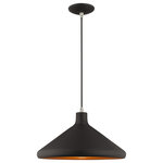 Livex Lighting - Livex Lighting Black 1-Light Mini Pendant - Uncover a retro trend with this versatile cone pendant. The shade is finished in black and paired with a gold finish on the inside. The unique and simple shape is perfect for modern and eclectic spaces.