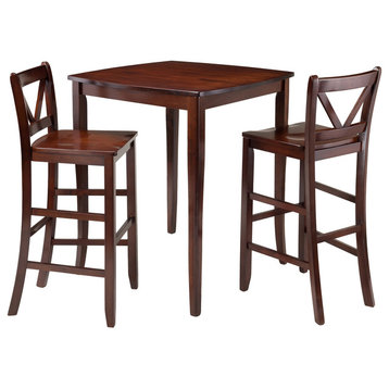 Winsome Wood Inglewood 3-Pc High Table With 2 Bar V-Back Stools