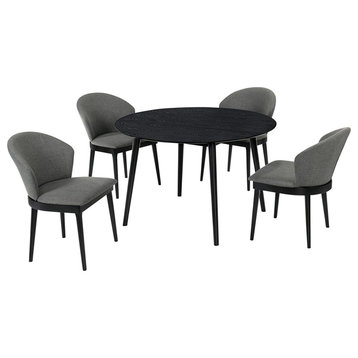 Armen Living Arcadia and Juno 5-Piece Modern Fabric Dining Set in Charcoal/Black