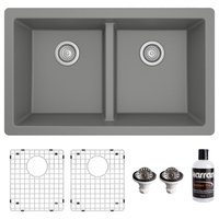 Karran 32" Undermount Double Bowl 50/50 Quartz Kitchen Sink Kit, Grey
