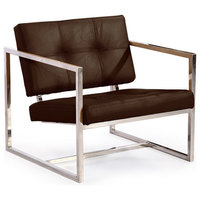 Modern 1950 Premium Leather and Stainless Steel Cube Chair, Coco Brown