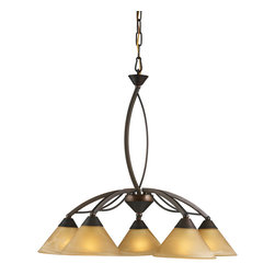 5-Light-Aged-Bronze-Chandelier-In-Tea-Swirl-Glass - Chandeliers