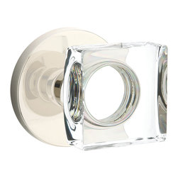 Modern Square Crystal Knob and Round Rosette in Polilshed Nickel Finish - Doorknobs